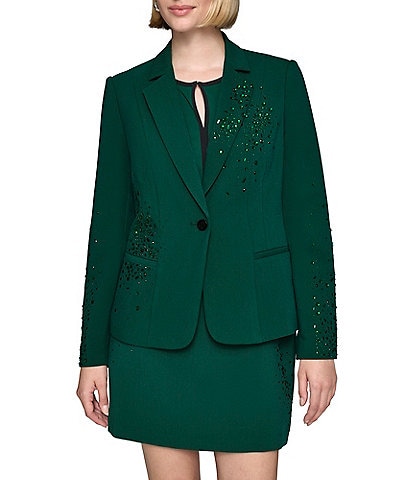 KARL LAGERFELD PARIS Rhinestone Embellished Lapel Collar Long Sleeve Coordinating Jacket