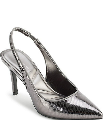 KARL LAGERFELD PARIS Rosalyn Embossed Metallic Leather Slingback Pumps