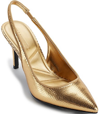 KARL LAGERFELD PARIS Rosalyn Embossed Metallic Leather Slingback Pumps