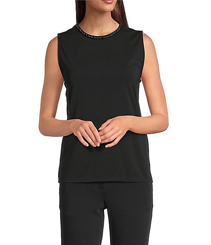 KARL LAGERFELD PARIS Round Neck Sleeveless Top