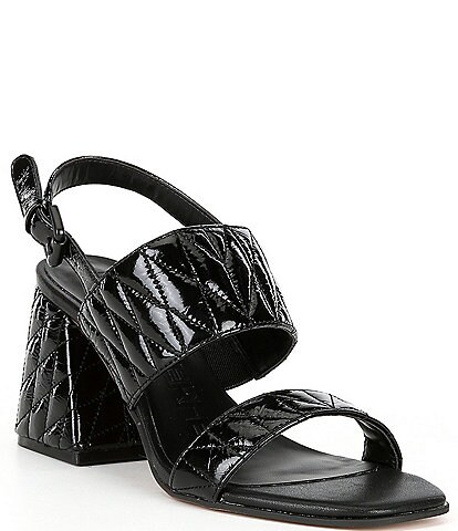 KARL LAGERFELD PARIS Sarina Quilted Patent Leather Slingback Dress Sandals