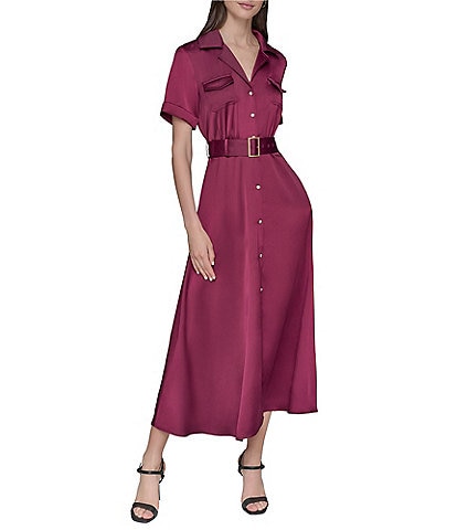 KARL LAGERFELD PARIS Satin Crepe Short Sleeve Shirtdress
