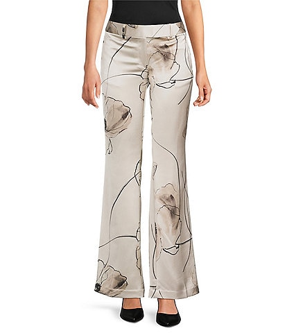 KARL LAGERFELD PARIS Satin Floral Print Wide-Leg Coordinating Pants