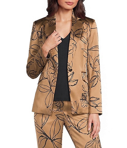 KARL LAGERFELD PARIS Satin Print Notch Lapel Long Sleeve Coordinating Jacket
