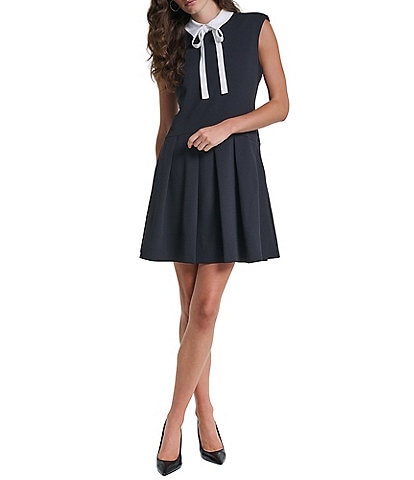 KARL LAGERFELD PARIS Scuba Crepe Collared Dress