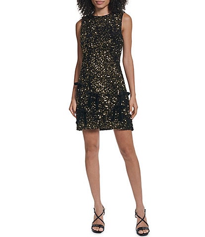 KARL LAGERFELD PARIS Sequin Velvet Bow Shift Dress
