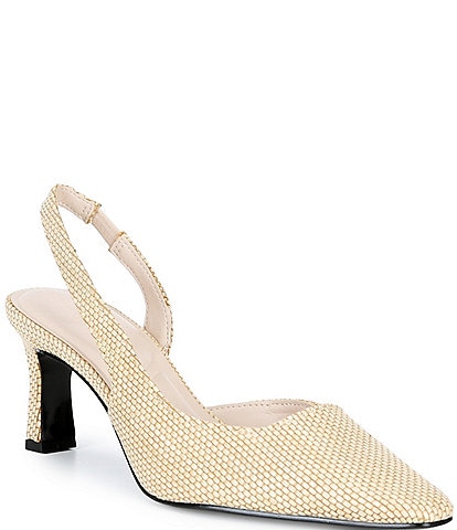 KARL LAGERFELD PARIS Sheenz Raffia Slingback Pointed Toe Pumps