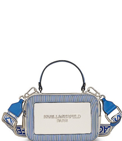 KARL LAGERFELD PARIS Simone Blue Striped Camera Crossbody Bag