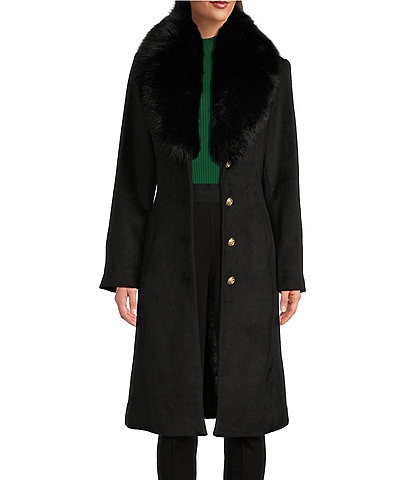 Gallery Chevron Faux Fur Long Sleeve Heavyweight Hooded Coat