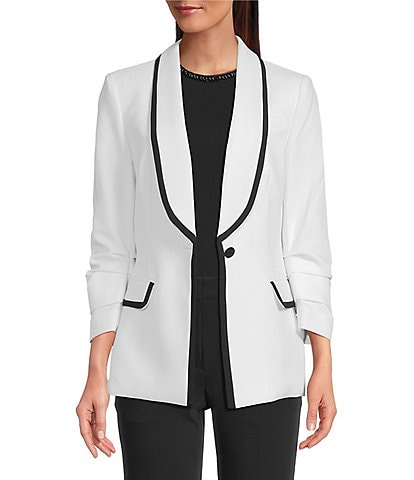 KARL LAGERFELD PARIS Stretch Contrast Trim Long Sleeve Jacket