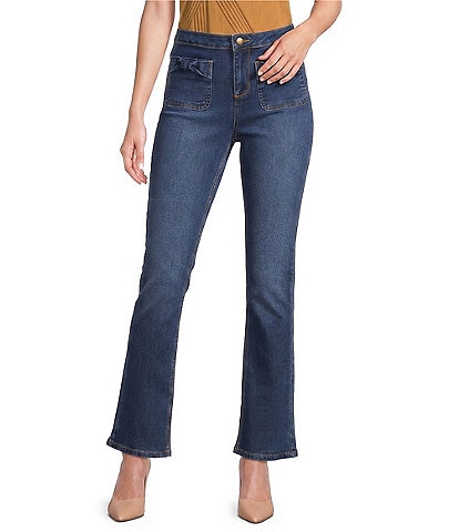 KARL LAGERFELD PARIS Stretch Denim Bow Patch Pocket Straight Jeans