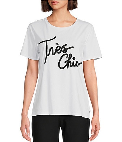 KARL LAGERFELD PARIS Tres Chic Crew Neck Short Sleeve Knit Tee Shirt
