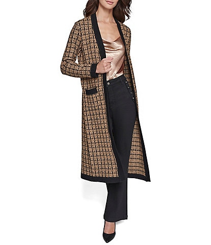 KARL LAGERFELD PARIS Tweed Checker Duster Long Sleeve Cardigan