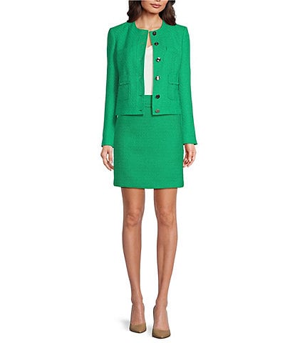 KARL LAGERFELD PARIS Tweed Long Sleeve Jacket & Coordinating Mini A-Line Skirt