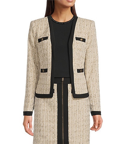 KARL LAGERFELD PARIS Coordinating Tweed Open Front Framed Jacket