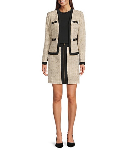 KARL LAGERFELD PARIS Coordinating Tweed Open Front Framed Jacket