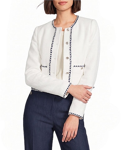 KARL LAGERFELD PARIS Tweed Round Neck Long Sleeve Cropped Coordinating Jacket