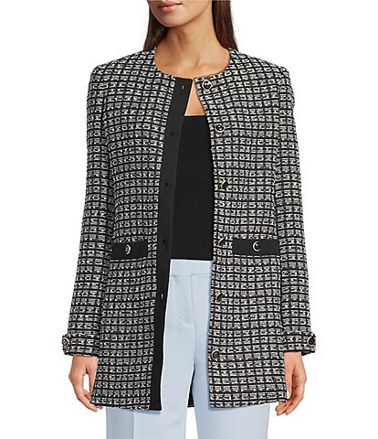 KARL LAGERFELD PARIS Tweed Round Neck Long Sleeve Jacket