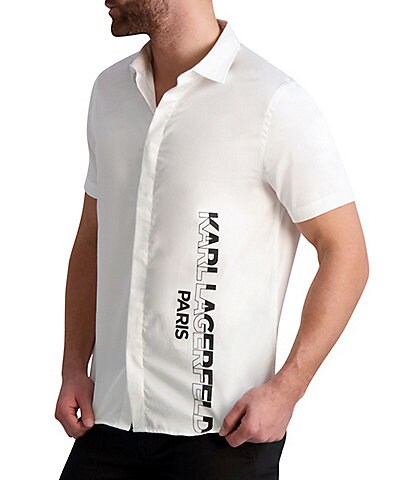 Karl Lagerfeld Paris Vertical Logo Short-Sleeve Woven Shirt