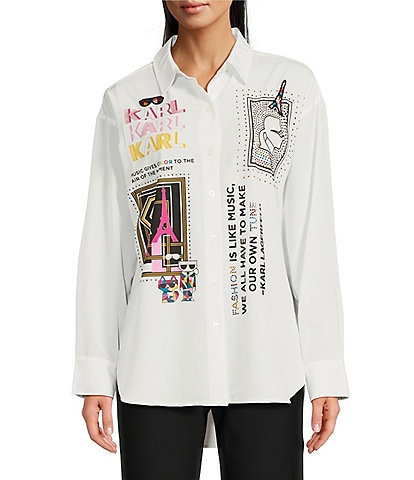 KARL LAGERFELD PARIS Woven Long Sleeve Motif Blouse