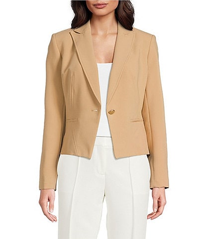 KARL LAGERFELD PARIS Woven Peak Lapel Collar Long Sleeve Button Front Cropped Coordinating Jacket
