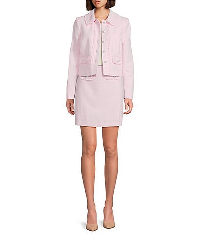 KARL LAGERFELD PARIS Woven Polished Suiting Collared Long Sleeve Cropped Jacket