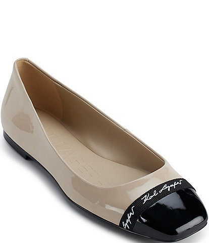 KARL LAGERFELD PARIS Zayne Patent Leather Cap Toe Ballet Flats