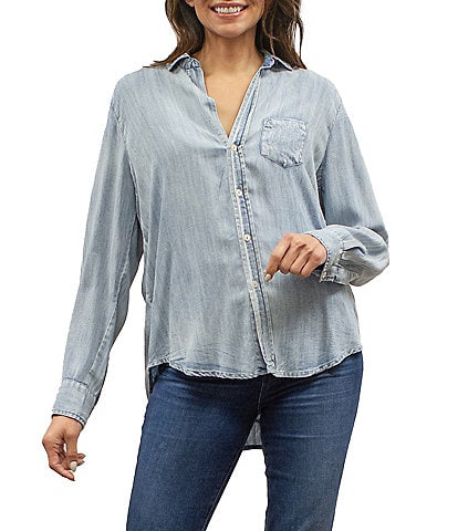 Karyn Seo Amara Woven Embroidered Floral Point Collar Long Sleeve Button Front Shirt