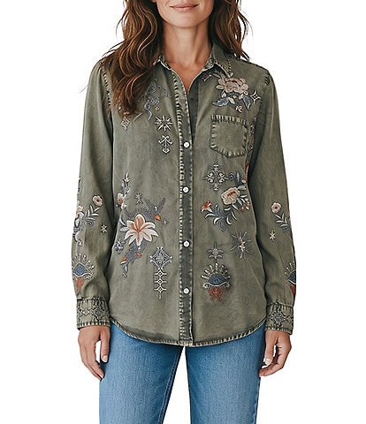 Karyn Seo Amara Woven Spread Collar Long Sleeve Button Down Shirt