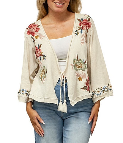 Karyn Seo Anika Vintage Floral Embroidered Tie Front Cardigan