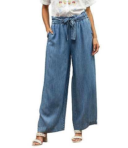 Karyn Seo Carter Chambray Paperbag Waist Wide Leg Pants