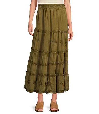 Karyn Seo Cheyenne Voile Floral Hand-Embroidered A-Line Maxi Skirt