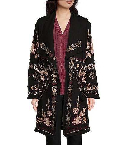 Karyn Seo Embroidered Floral Print Long Sleeve Open Front Cardigan