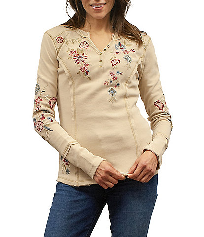 Karyn Seo Embroidered Waffle Knit Long Sleeve Top