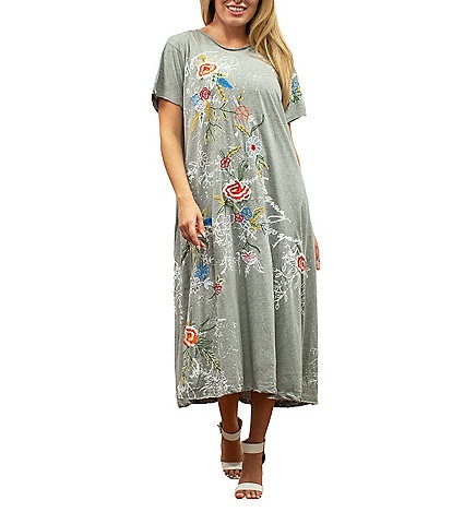 Karyn Seo Quinn Cotton Embroidered Short Sleeve Maxi Dress