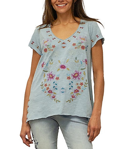 Karyn Seo Tilly Embroidered Floral and Geometric Short Sleeve Tee