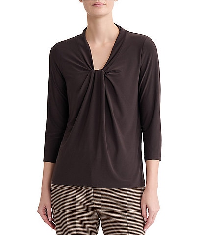 Kasper 3/4 Sleeve Knot Front Jersey Knit Blouse