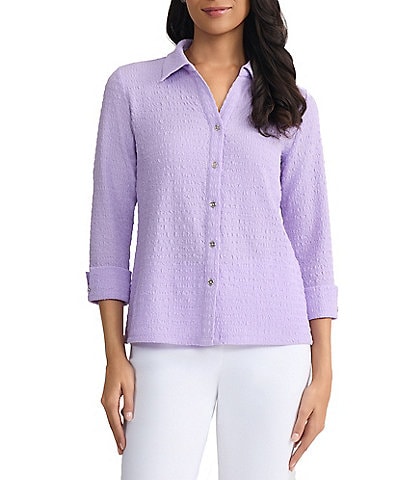 Kasper 3/4 Sleeve Split Cuff Button Front Shirt