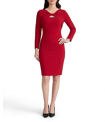 Kasper 3/4 Sleeve Twist Front Sheath Dress