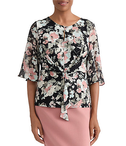 Kasper Bell Sleeve Front Knot Top