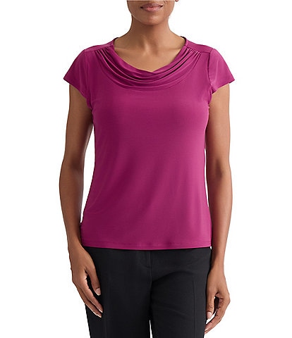 Kasper Cap Sleeve Cowl Neck Top