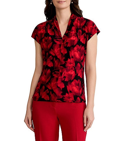 Kasper Cap Sleeve Funnel Neck Blouse