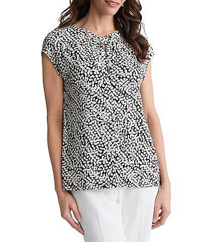 Kasper Cap Sleeve Printed Blouse
