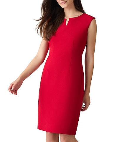 Kasper Cap Sleeve Split Round Neck Crepe Sheath Dress