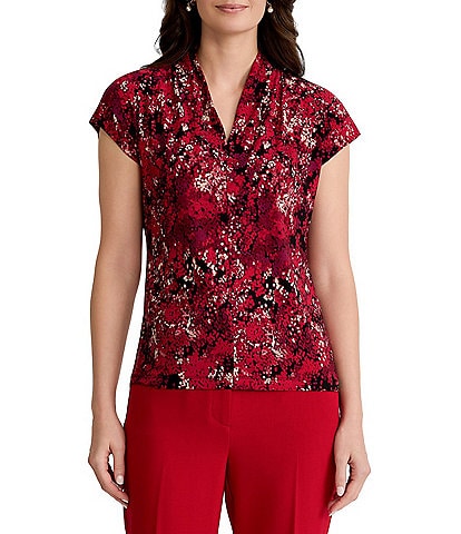 Kasper Cap Sleeve V-Neck Velvet Top