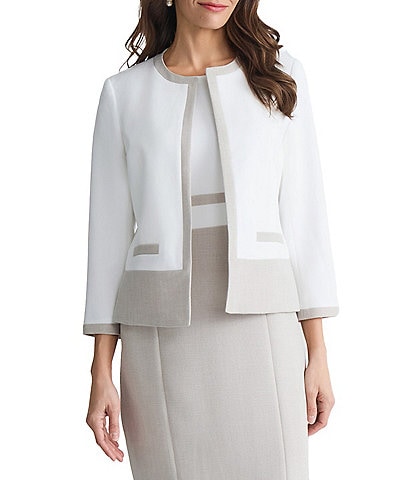 Kasper Color Blocked Open Front Cardigan