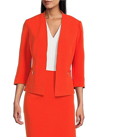 Kasper Crepe 3/4 Sleeve Zip Pocket Cardigan
