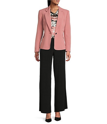 Kasper Crepe Notch Collar 1-Button Jacket & Pull On Wide Leg Ankle Pants
