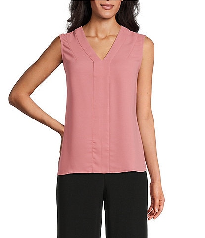 Kasper Crepe V-Neck Sleeveless Blouse