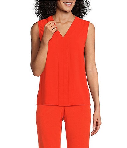 Kasper Crepe V-Neck Sleeveless Blouse